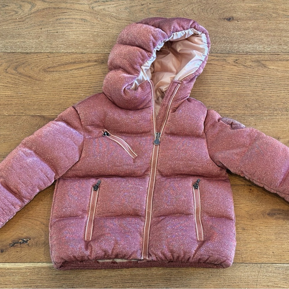 Moncler girls pink rose glitter down puffer jacket 6 6y 6ans